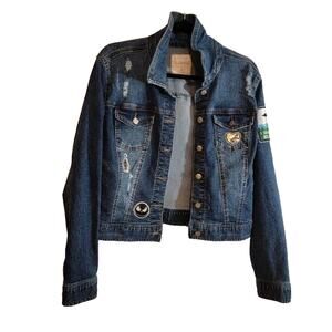 Celebrity Pink Jean Jacket Distressed Patchwork Medium Blue School Preppy